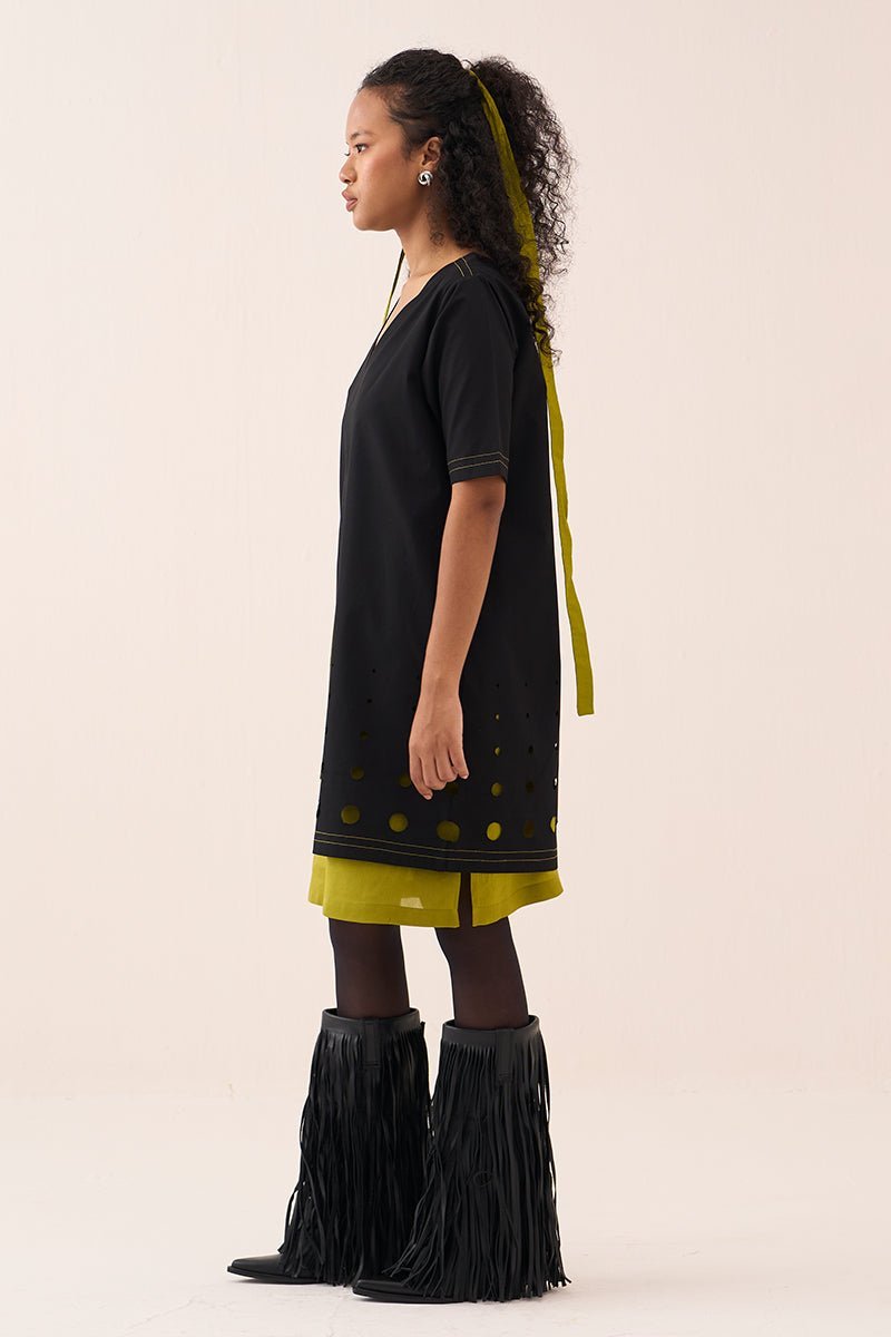 Short Double Layer Dress Black - Three Clothing