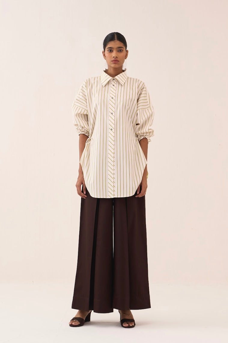 Side Drawstring Stripe Shirt - Three Clothing
