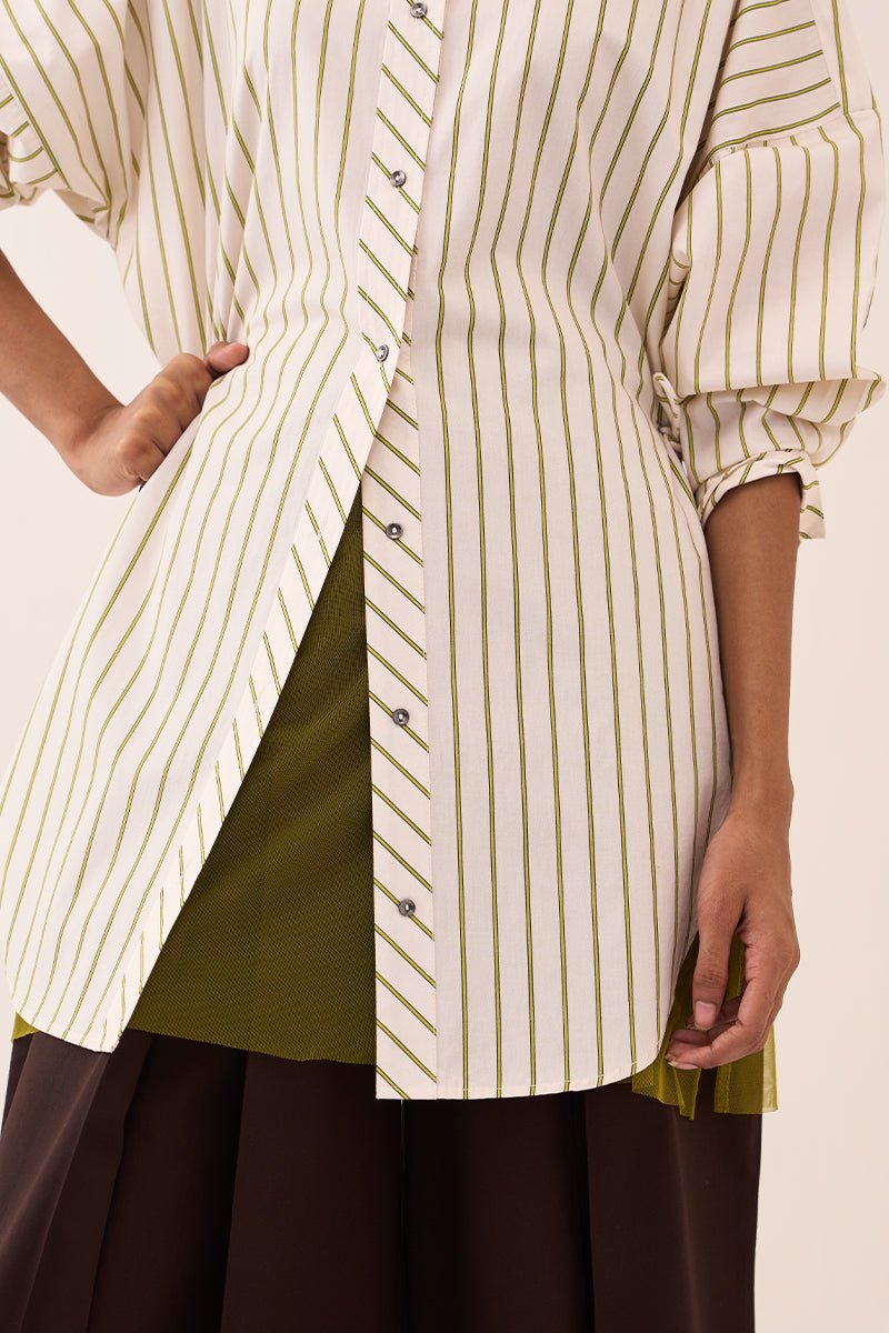 Side Drawstring Stripe Shirt Co - Ord (Slip Included) (Set Of 2) - Three Clothing