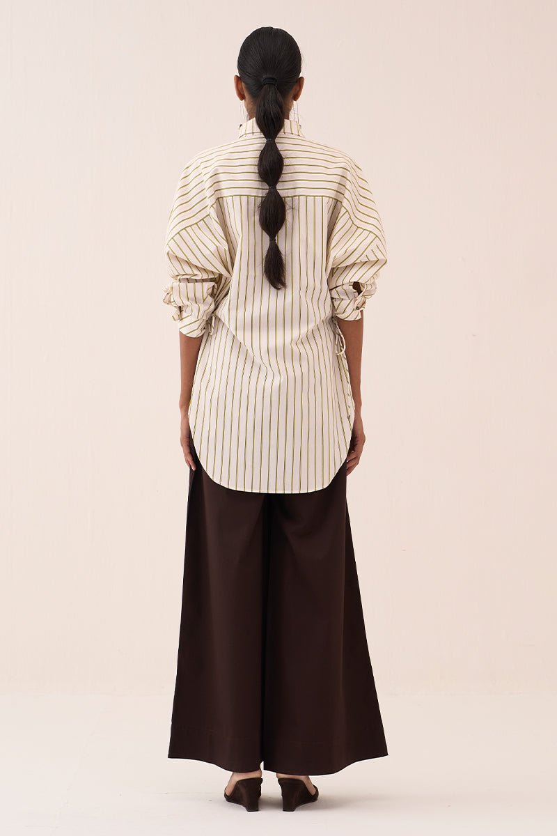 Side Drawstring Stripe Shirt Co - Ord (Slip Included) (Set Of 2) - Three Clothing