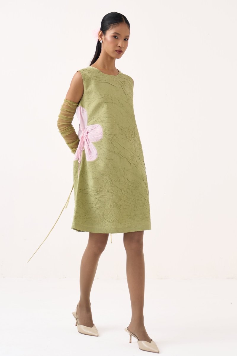 Side Floral Drawstring Shift Dress - Three Clothing