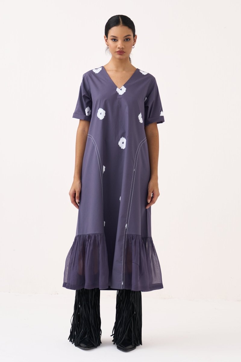 Side U-Gather Block Print Dress - Three Clothing
