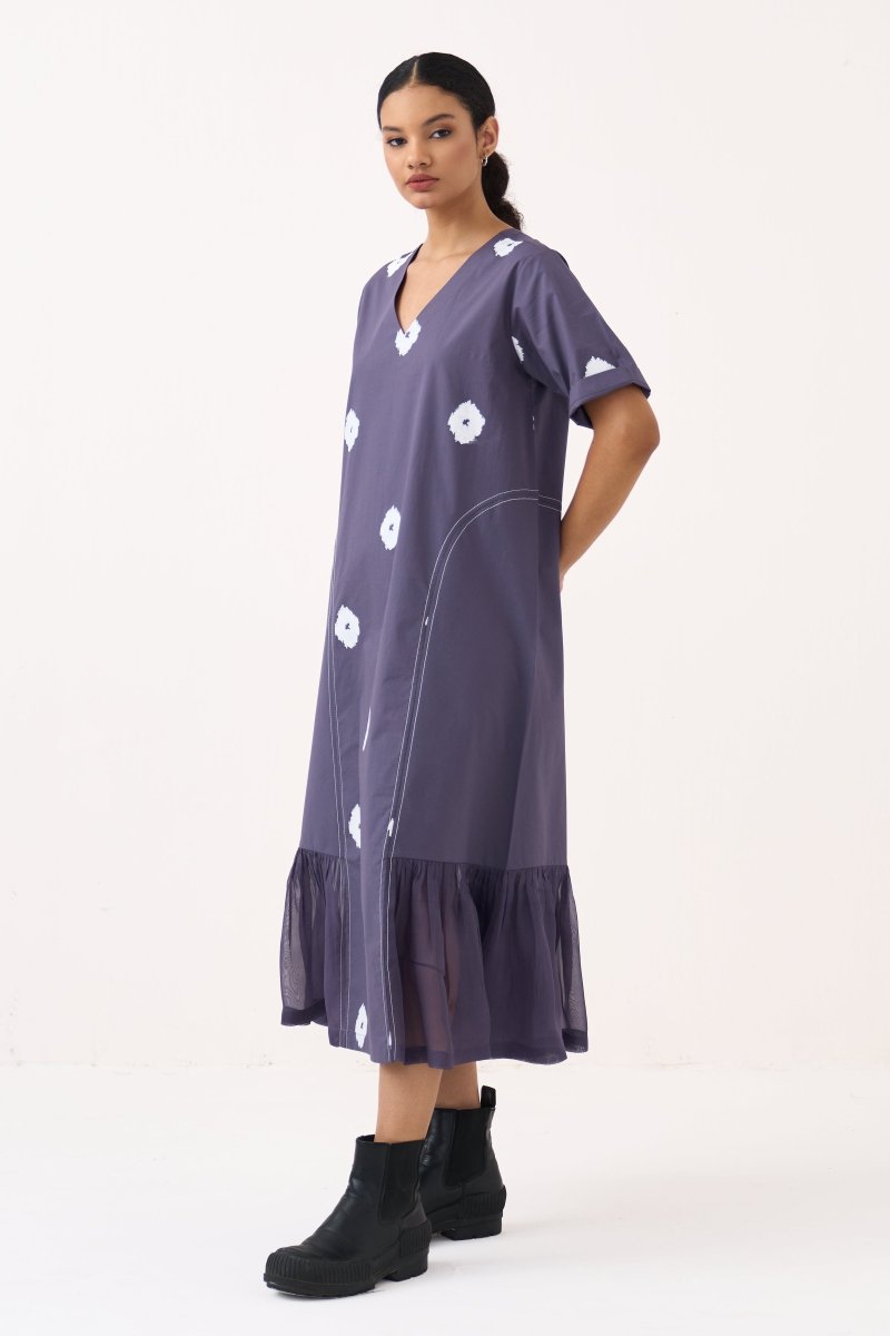 Side U-Gather Block Print Dress - Three Clothing