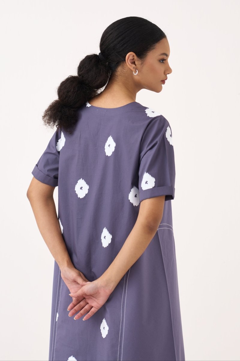 Side U-Gather Block Print Dress - Three Clothing