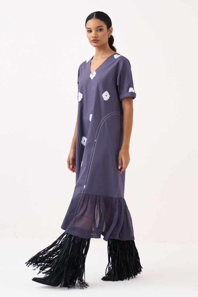 Side U-Gather Block Print Dress - Three Clothing