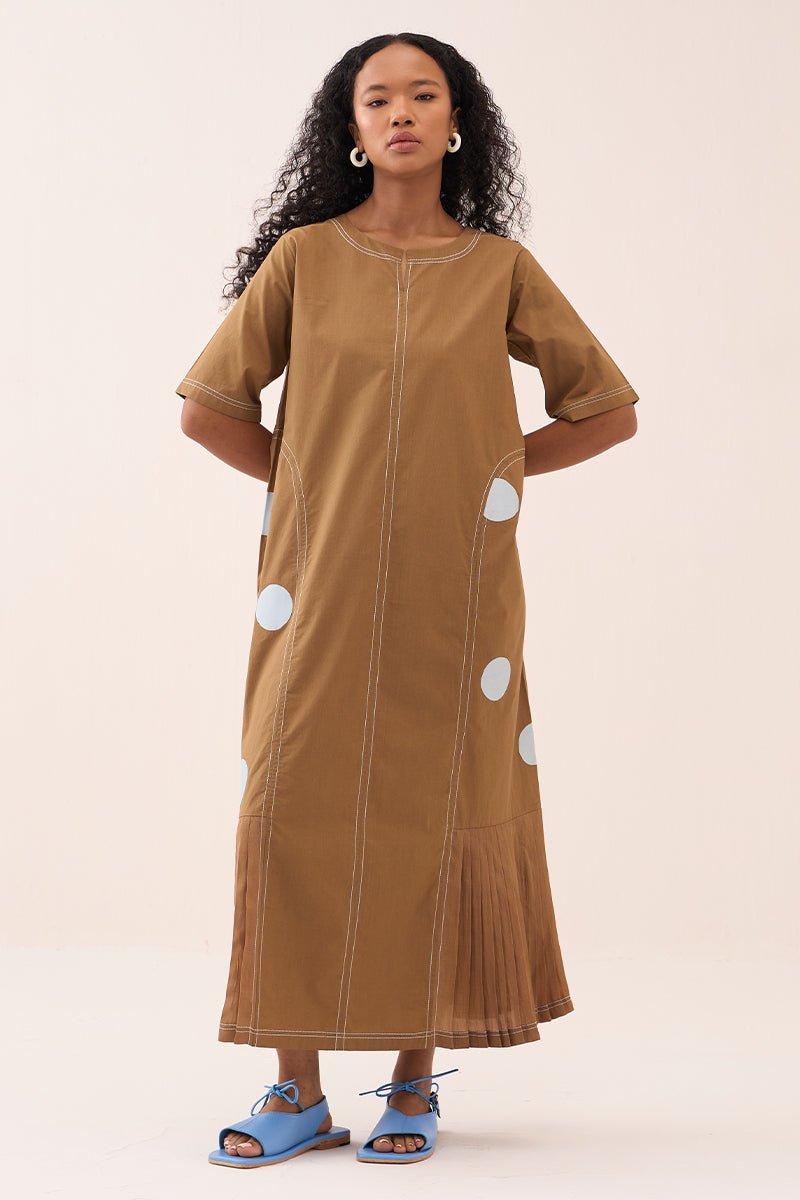 Side U - Pleat Polka Dress - Three Clothing