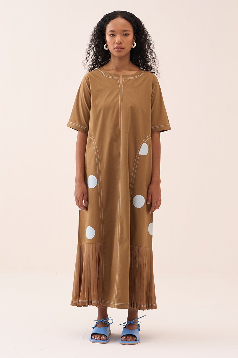 Side U - Pleat Polka Dress - Three Clothing