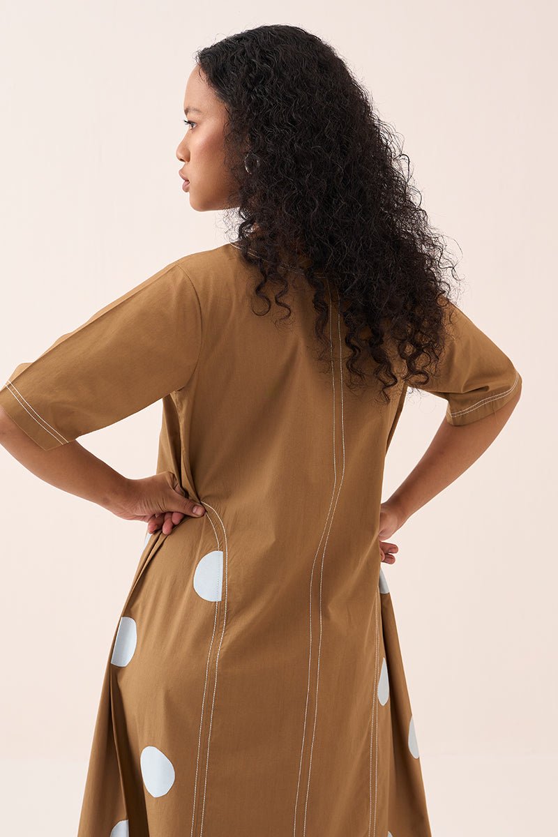 Side U - Pleat Polka Dress - Three Clothing