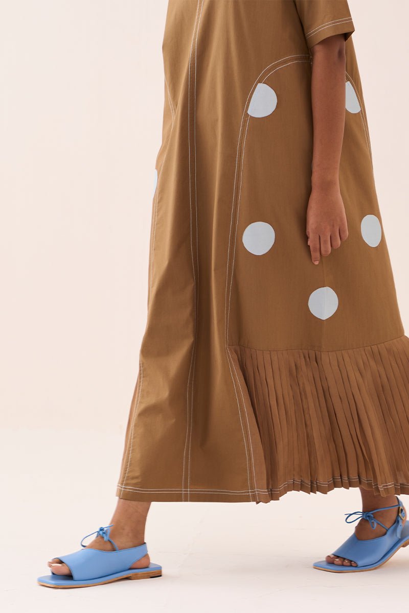 Side U - Pleat Polka Dress - Three Clothing