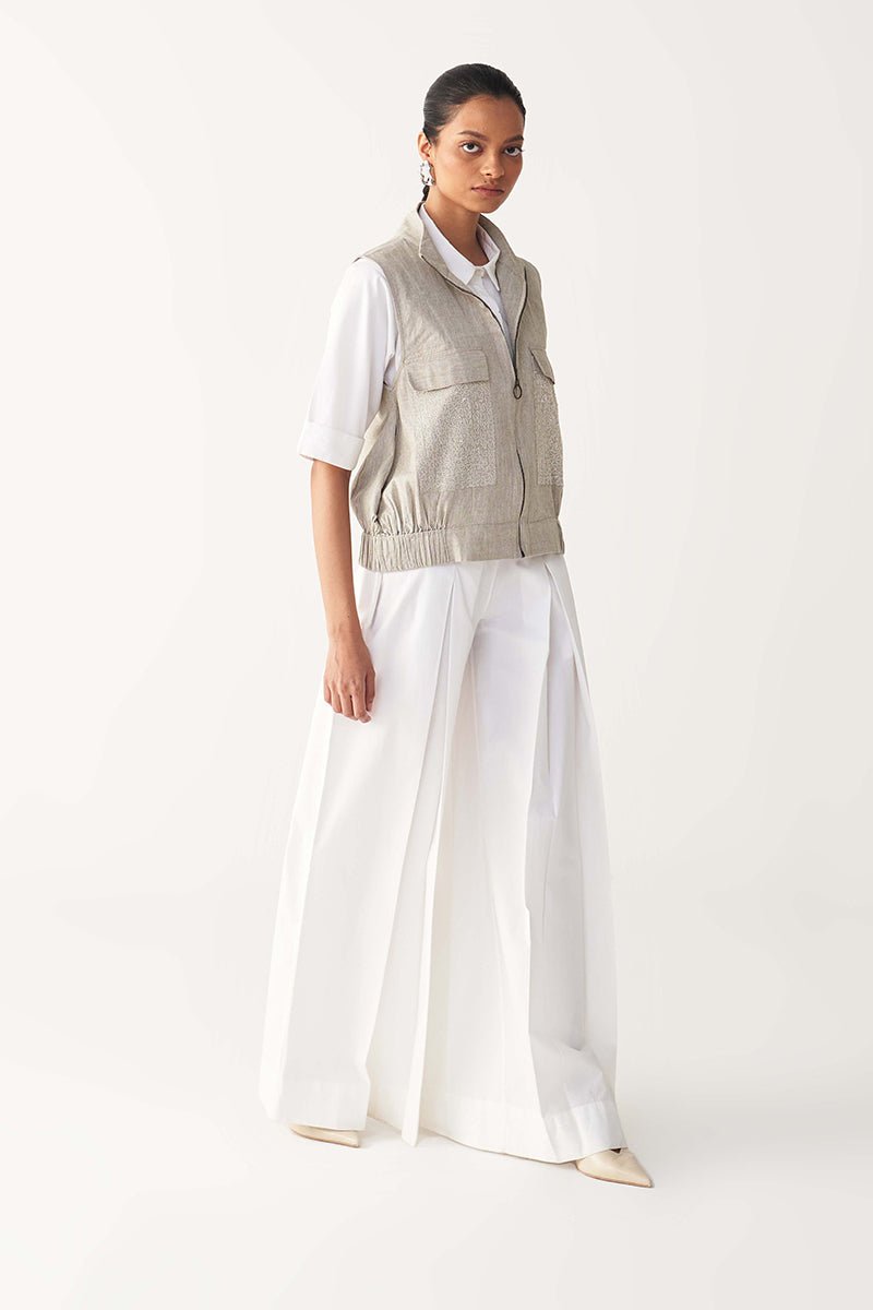 Sleeveless Emb. Pocket Bomber - Three Clothing