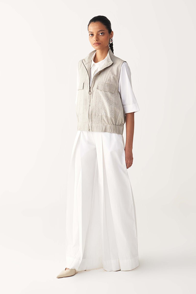Sleeveless Emb. Pocket Bomber - Three Clothing