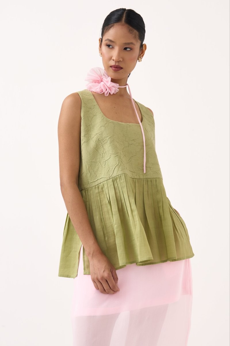 Sleeveless Yoke Gather Top - Three Clothing