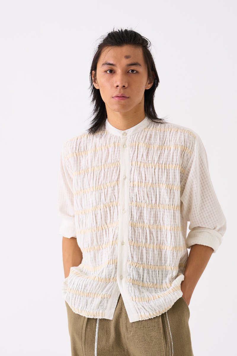 Smocking Detail Shirt White - Three