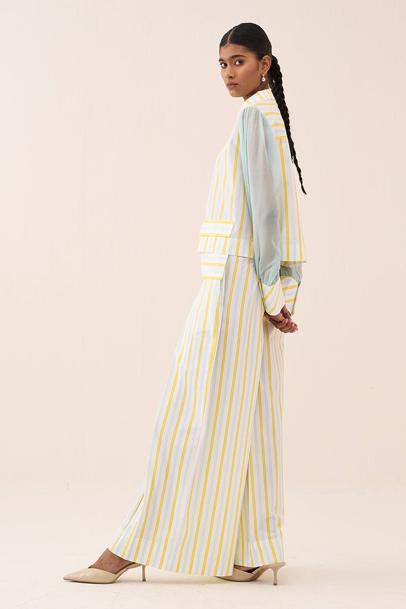 Stripe Anti - Fit Crop Shirt Co - Ord (Set Of 2) - Three Clothing