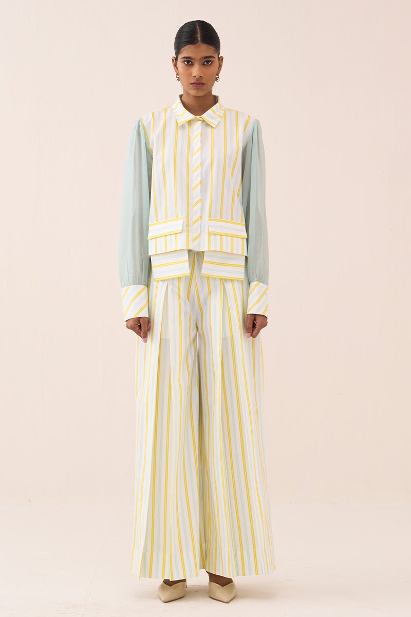 Stripe Anti - Fit Crop Shirt Co - Ord (Set Of 2) - Three Clothing