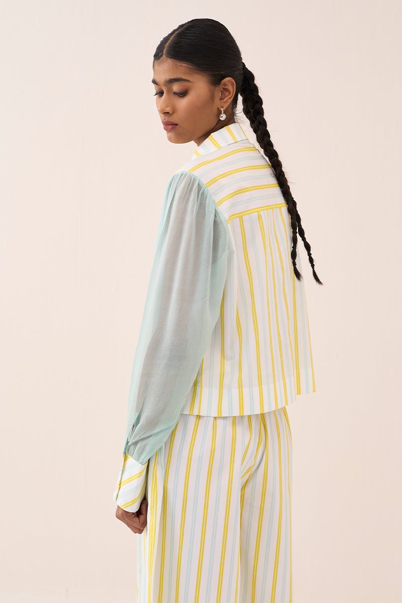 Stripe Anti - Fit Crop Shirt Co - Ord (Set Of 2) - Three Clothing