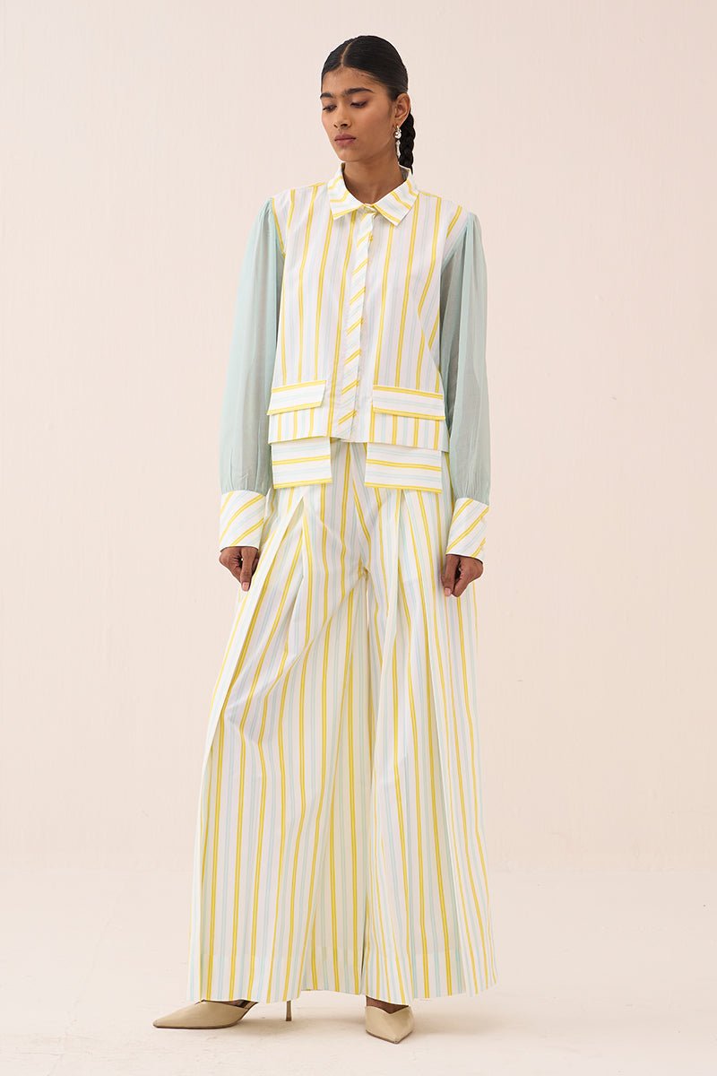 Stripe Anti - Fit Crop Shirt Co - Ord (Set Of 2) - Three Clothing