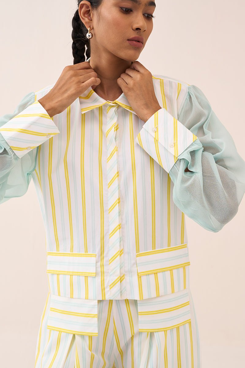 Stripe Anti - Fit Crop Shirt Co - Ord (Set Of 2) - Three Clothing