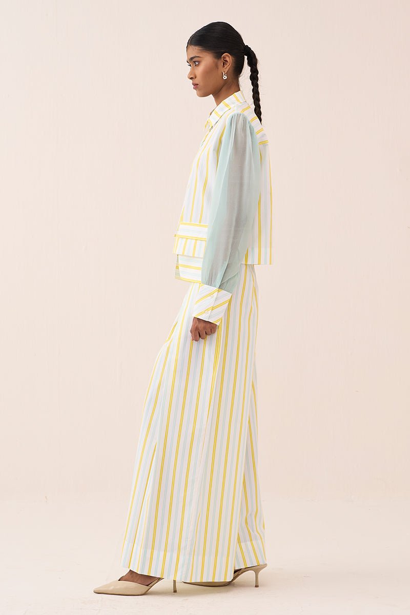 Stripe Anti - Fit Crop Shirt Co - Ord (Set Of 2) - Three Clothing