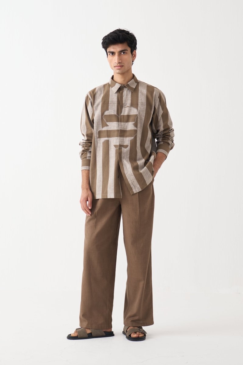 Stripe Floral Applique Shirt - Three Clothing