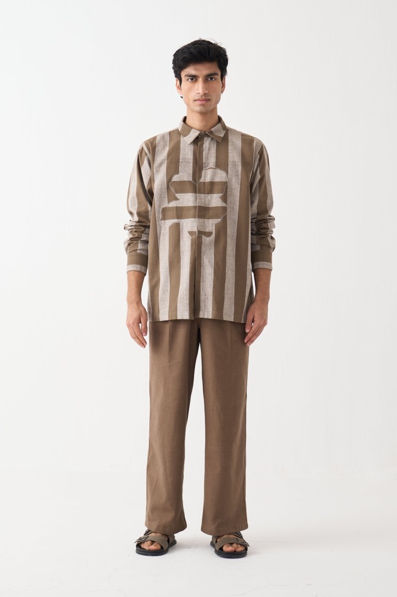 Stripe Floral Applique Shirt - Three Clothing
