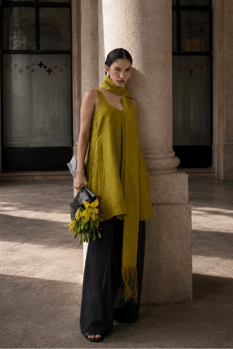U-Neck Pleated Tunic - Three Clothing