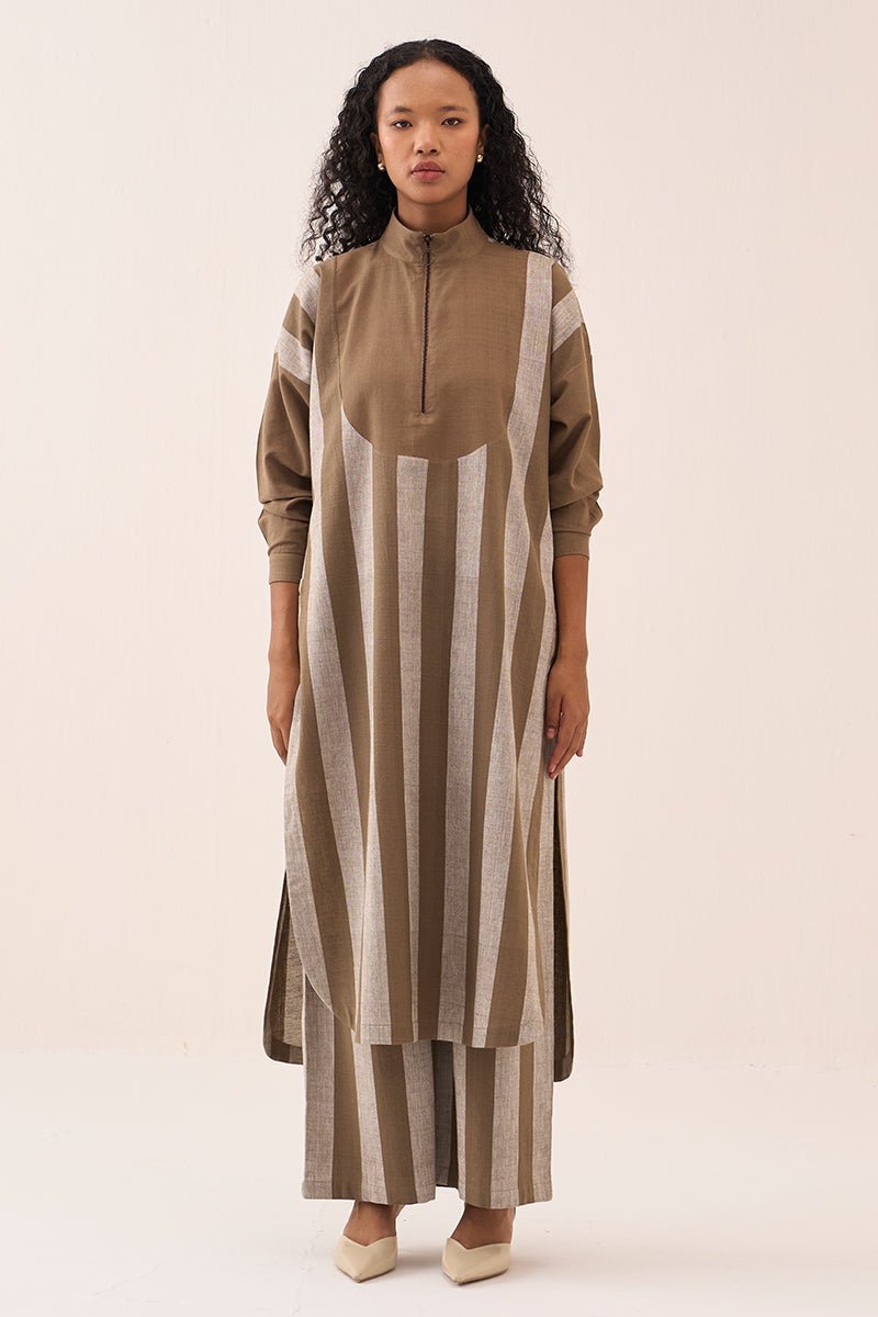 U-Yoke Stripe Tunic Co-ord Set of 2 Cedar Stripe - Three Clothing