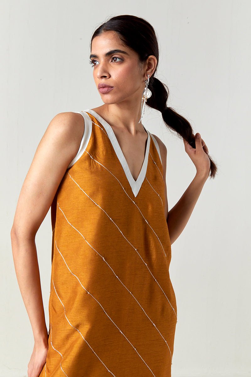 V - Neck Embellishment Detail Dress - Three Clothing