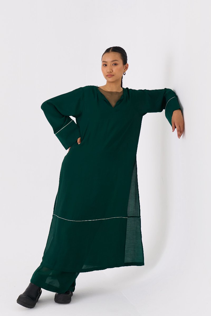 V Neck Kaftan Co ord Set of 2 Forest Green - Three