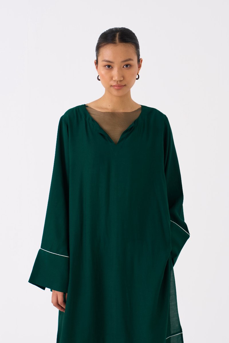 V Neck Kaftan Co ord Set of 2 Forest Green - Three