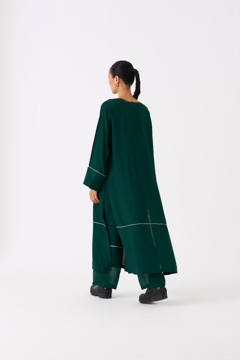 V Neck Kaftan Co ord Set of 2 Forest Green - Three