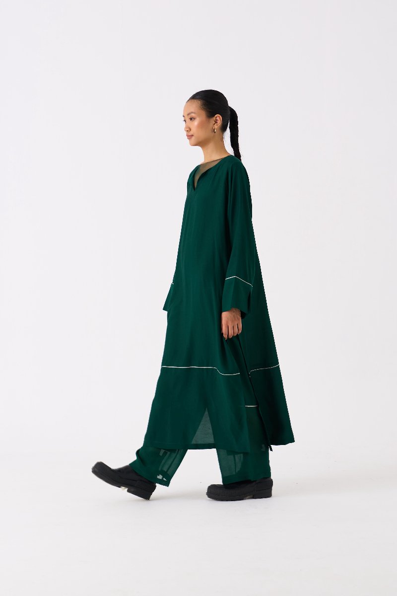 V Neck Kaftan Co ord Set of 2 Forest Green - Three