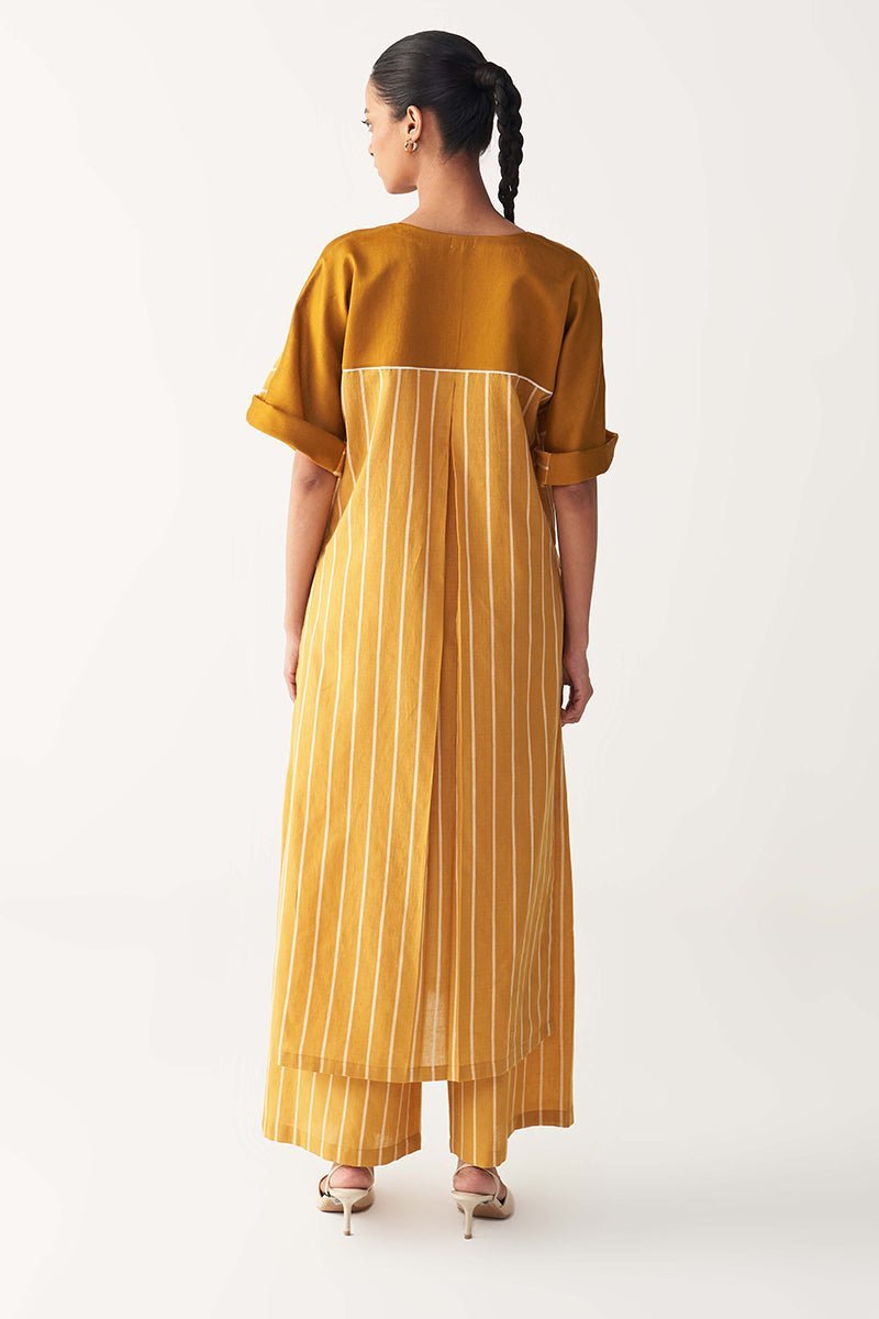 V-Neck Kaftan Co-ord Set of 2 Mustard Stripe Mul - Three Clothing