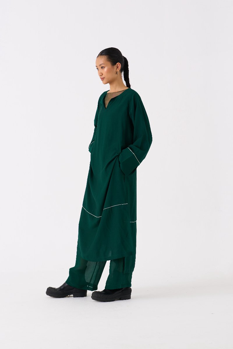 V Neck Kaftan Forest Green - Three