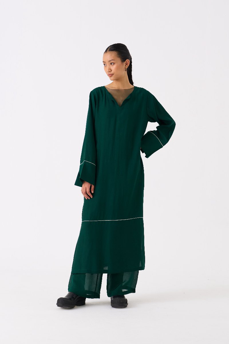 V Neck Kaftan Forest Green - Three