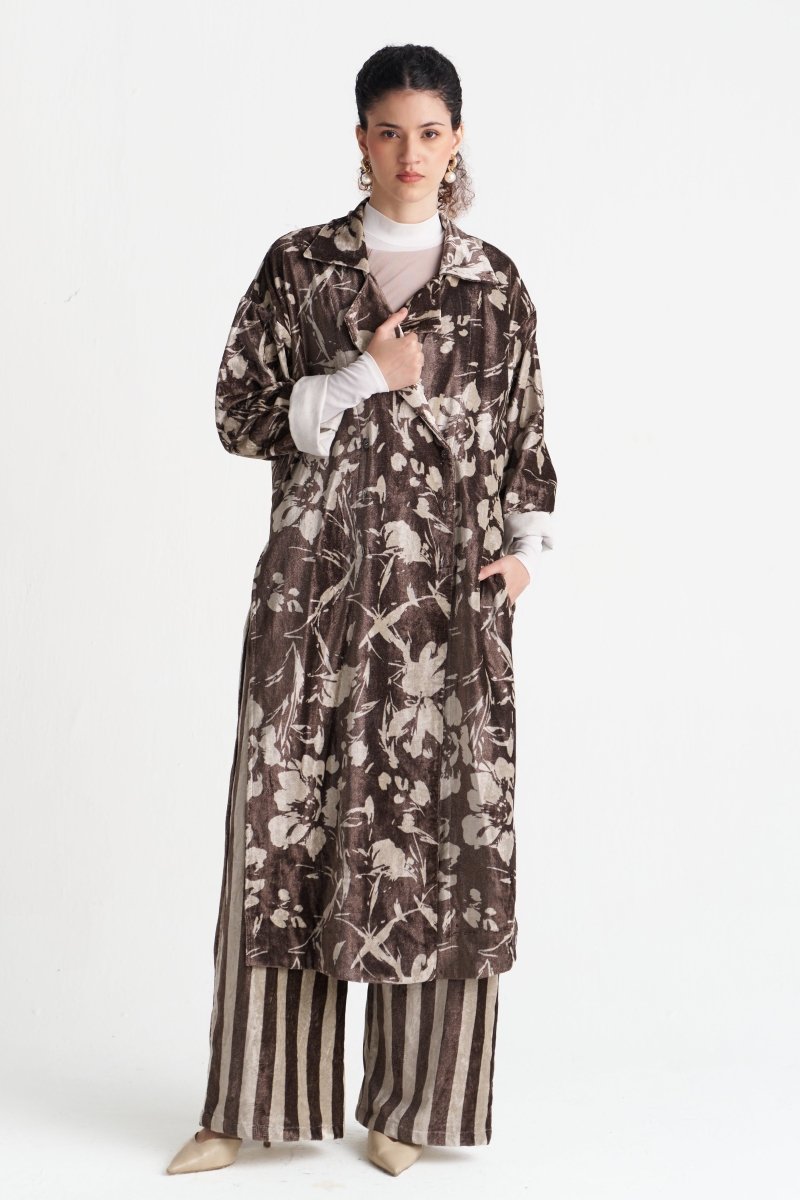 Velvet Floral Overlap Kaftan - Three Clothing