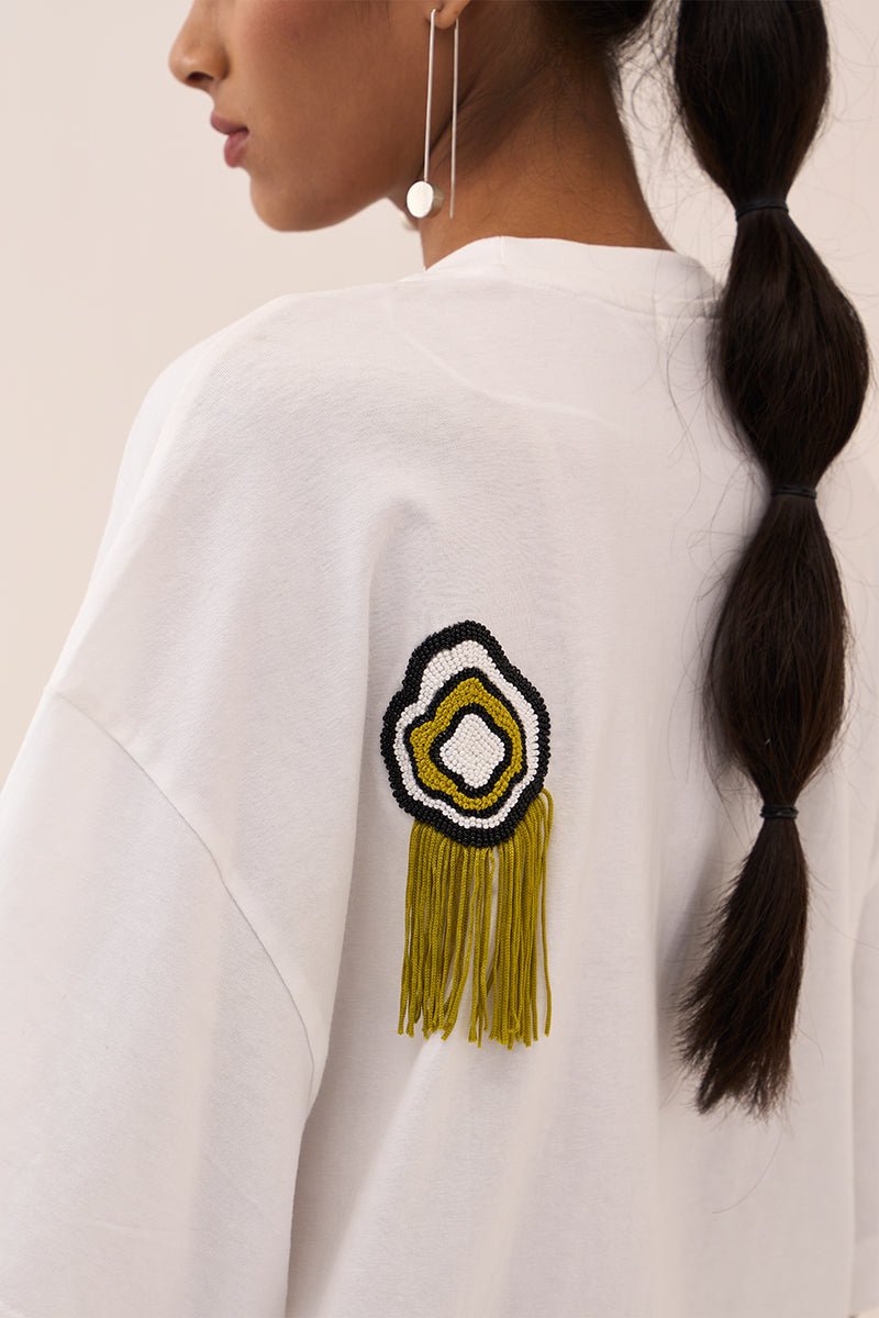 White Beaded Tshirt - Three Clothing