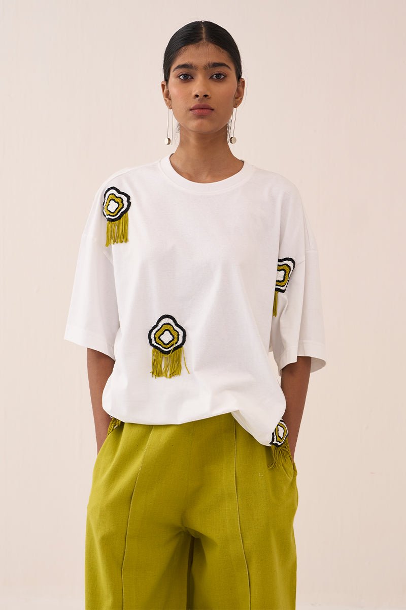 White Beaded Tshirt - Three Clothing