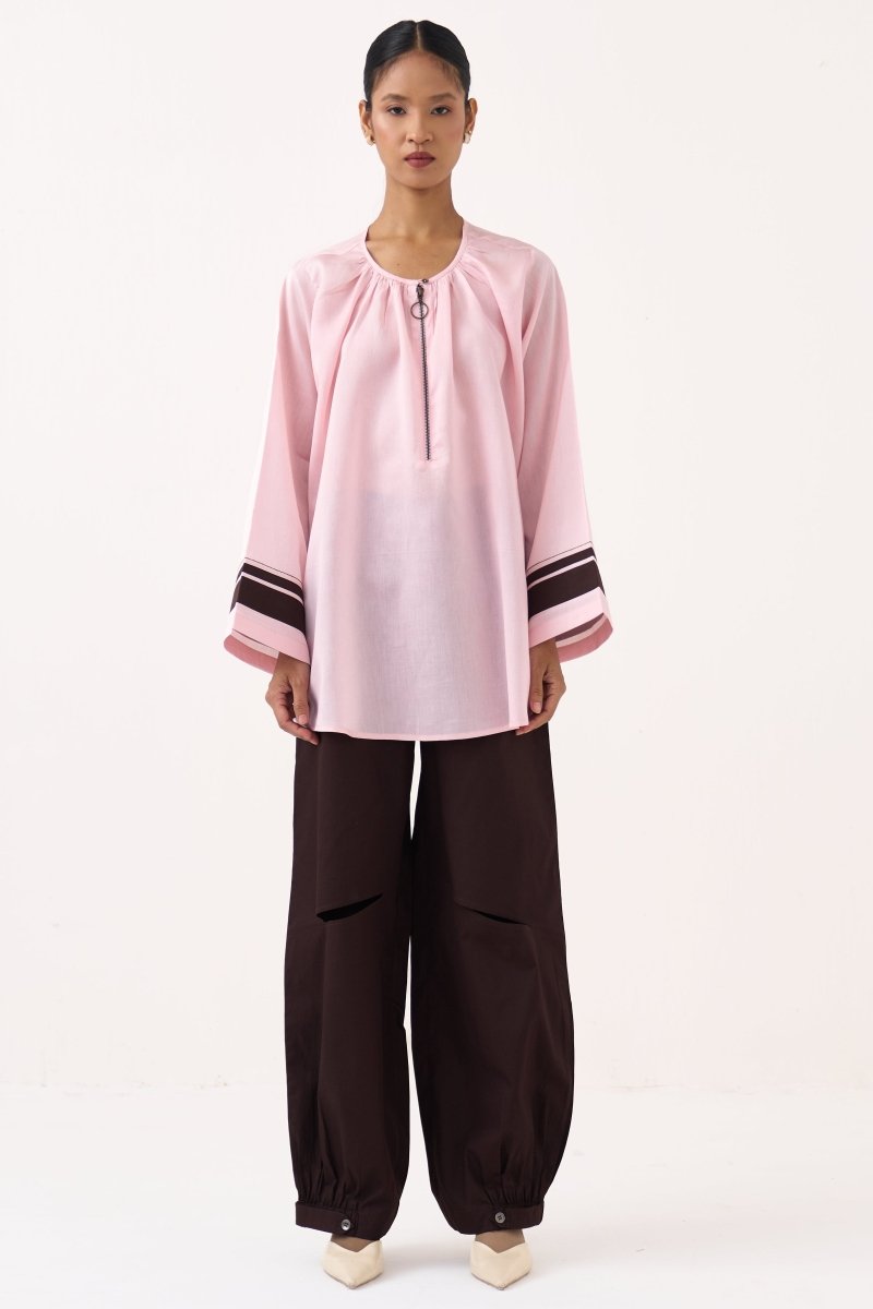 Wide Sleeve Gather Neck Co - ord (Included Slip) - Three Clothing