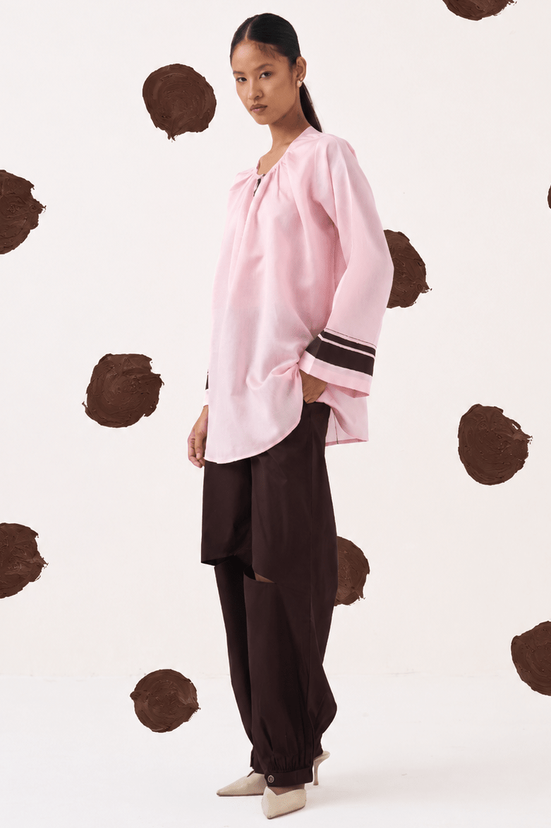 Wide Sleeve Gather Neck Top - Three Clothing