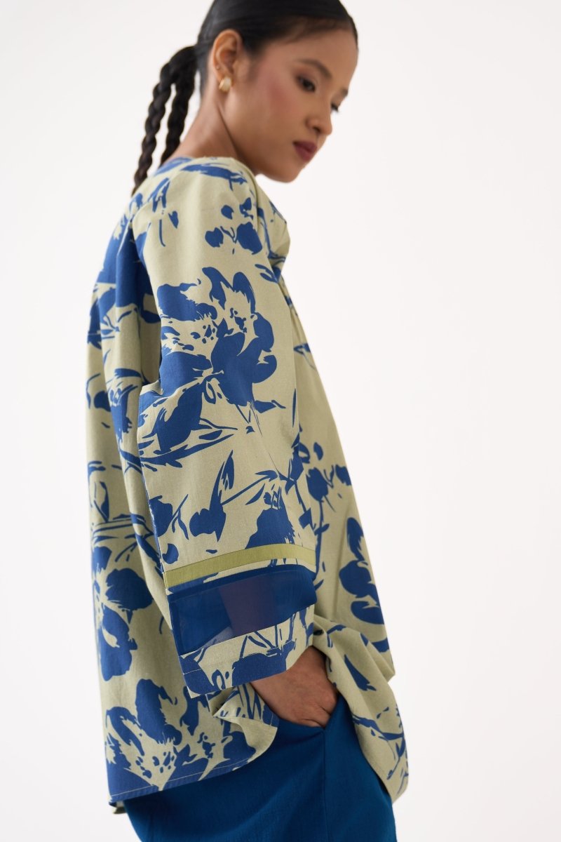 Wide Sleeve Gather Neck Top - Three Clothing