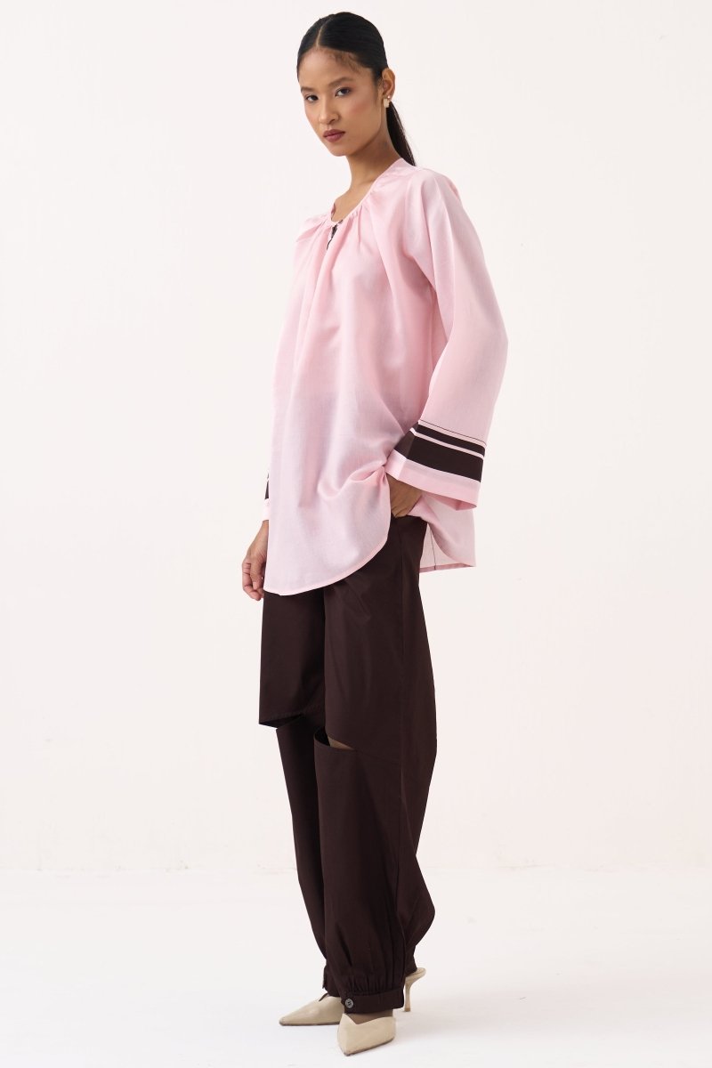 Wide Sleeve Gather Neck Top - Three Clothing
