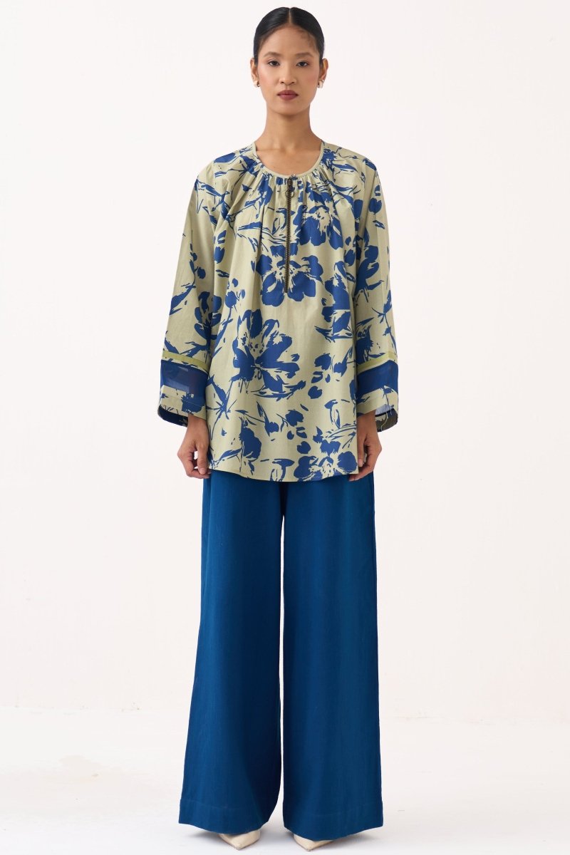 Wide Sleeve Gather Neck Top - Three Clothing