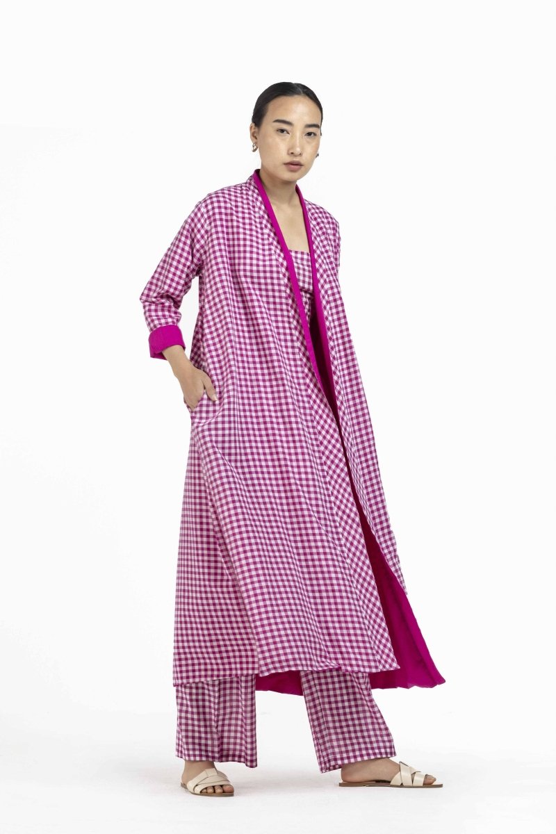 Wrap Collar Overlay Hot Pink Check - Three Clothing