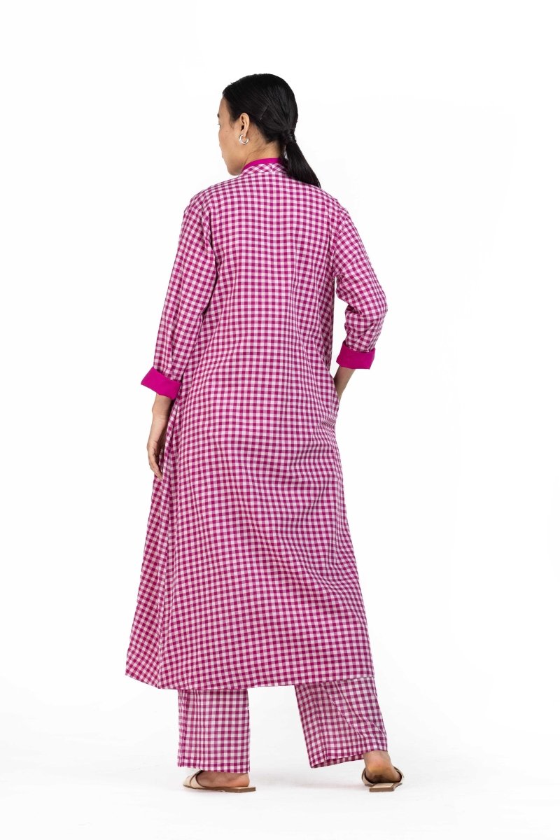 Wrap Collar Overlay Hot Pink Check - Three Clothing