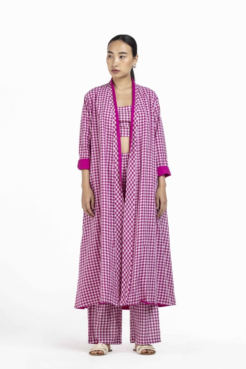 Wrap Collar Overlay Hot Pink Check - Three Clothing