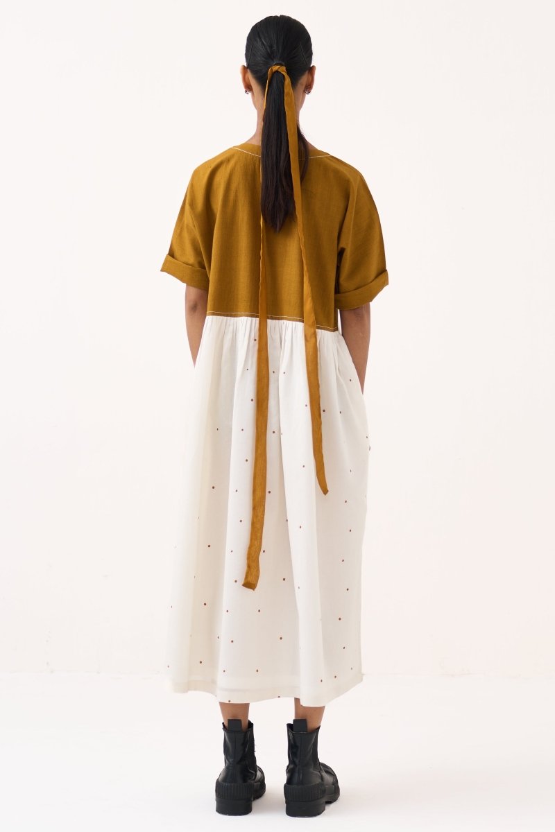 YOKE GATHER POLKA DRESS - Three Clothing