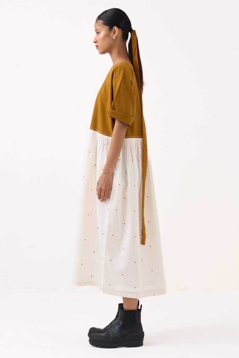 YOKE GATHER POLKA DRESS - Three Clothing