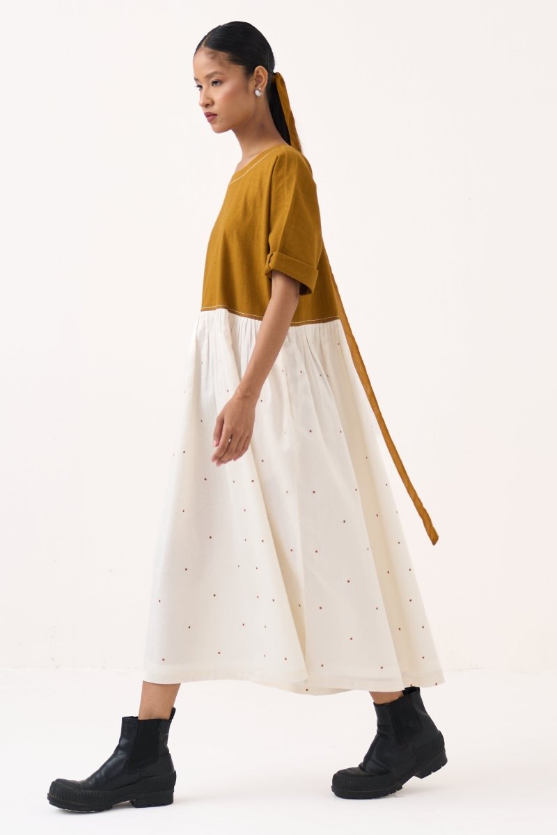 YOKE GATHER POLKA DRESS - Three Clothing