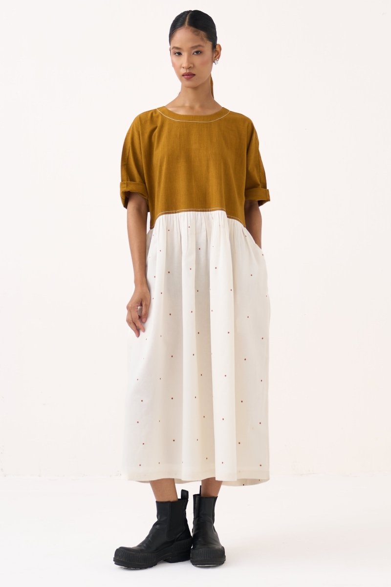 YOKE GATHER POLKA DRESS - Three Clothing